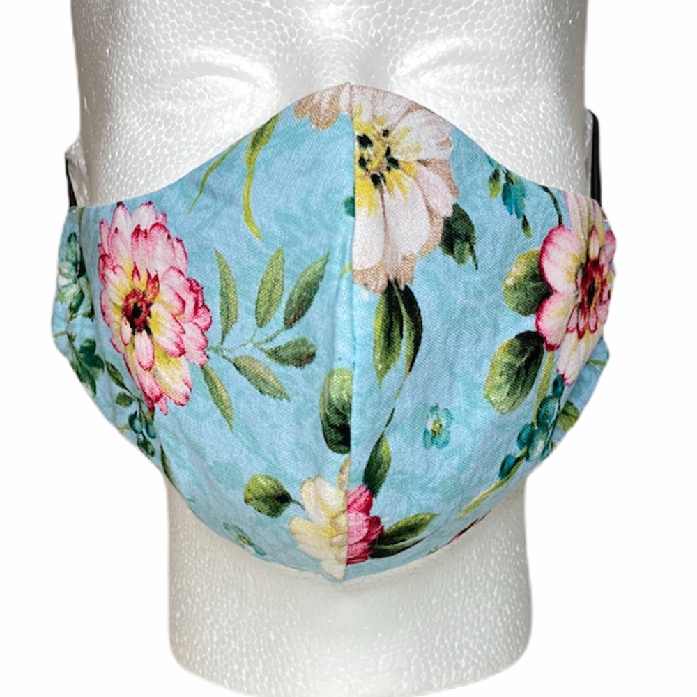 Light Blue Floral Homemade 100% Cotton Facemask - Picture 3 of 8